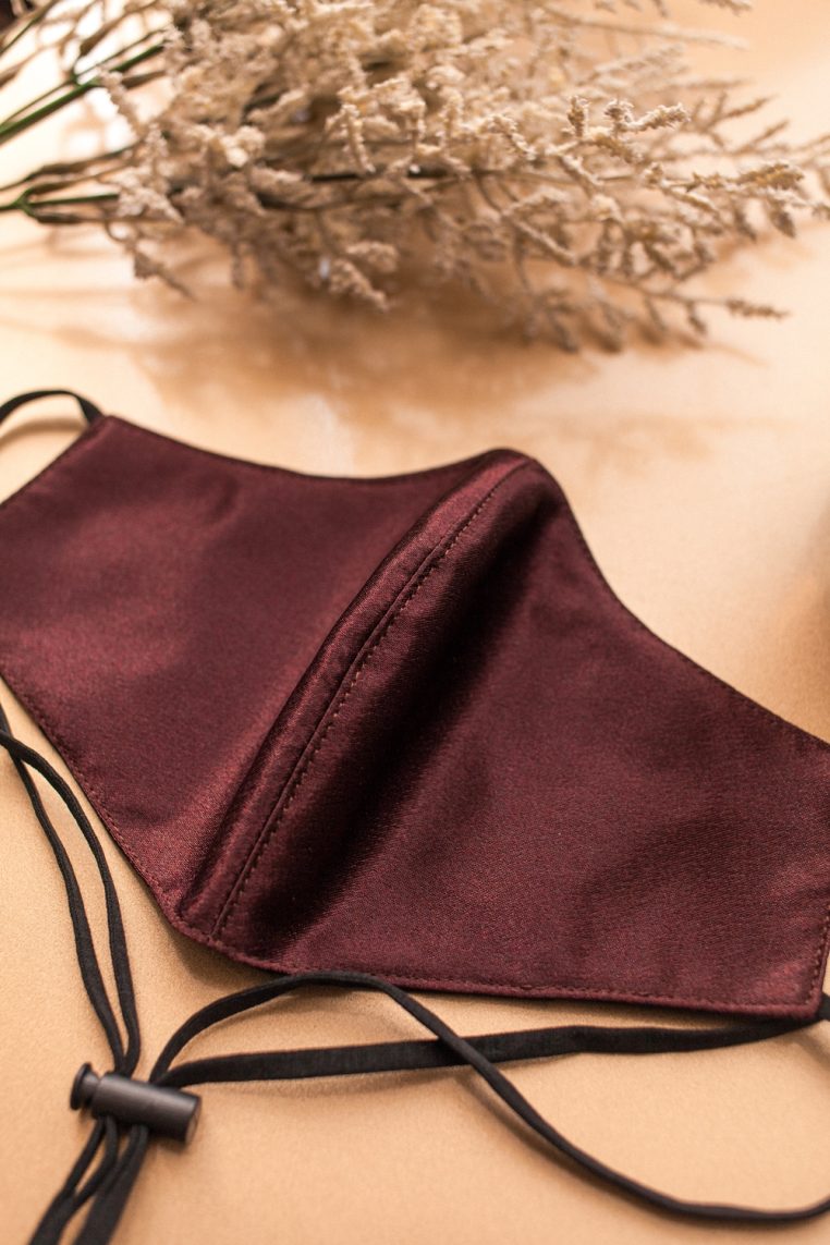 Alternative view of Head Loop Charmeuse Satin Face Mask - Raisin