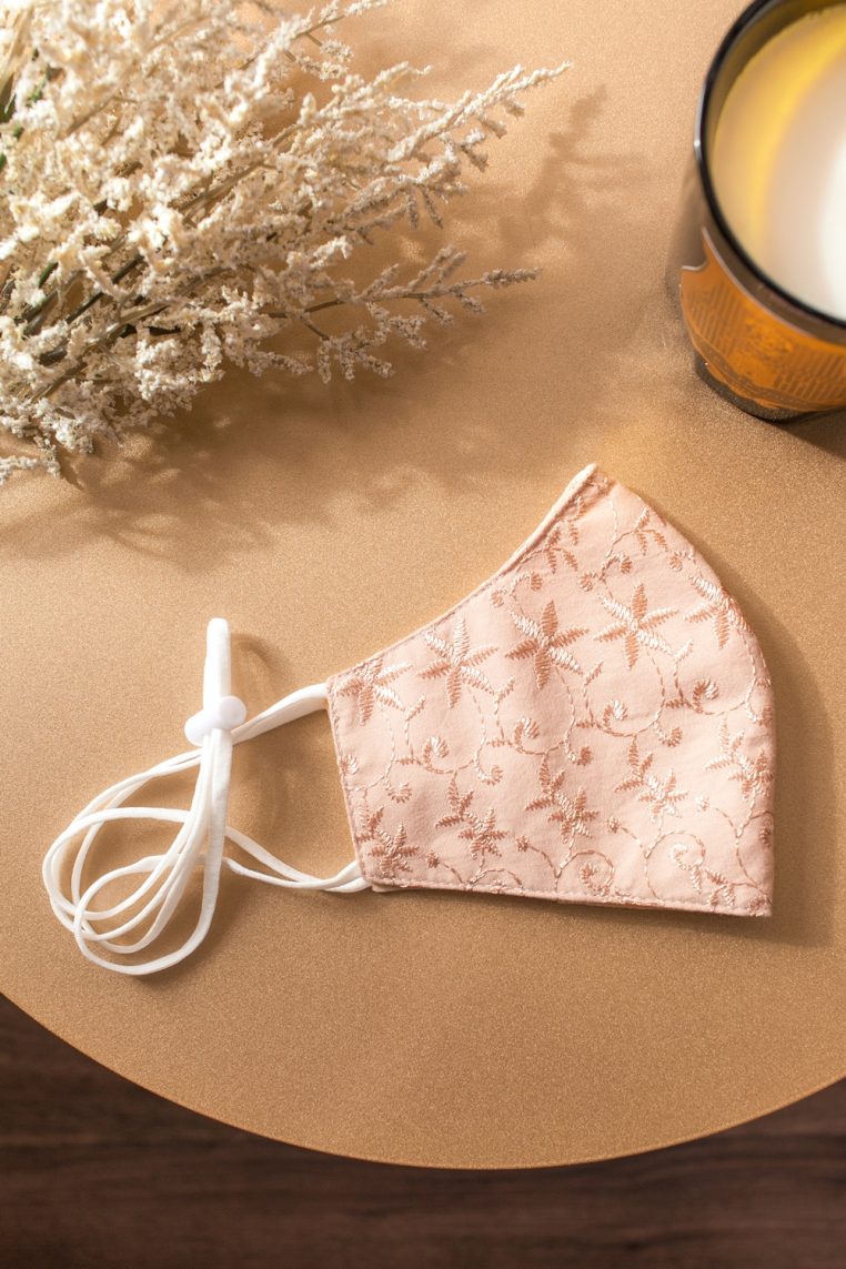 Head Loop Cotton Embroidered Face Mask - Beige - Image 6