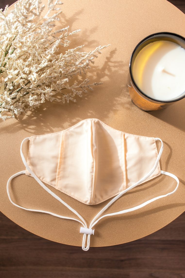 Head Loop Cotton Embroidered Face Mask - Beige - Image 7