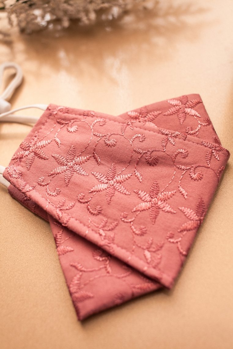 Origami Head Loop Cotton Embroidered Face Mask - Pink - Image 5