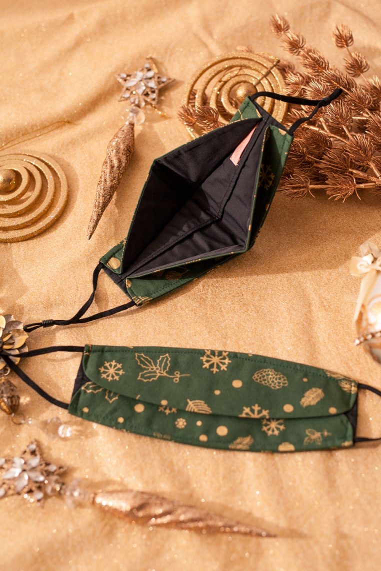Origami Green Christmas Print Face Mask - Image 6