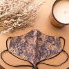 Head Loop Mosaic Floral Print Face Mask - Navy Blue