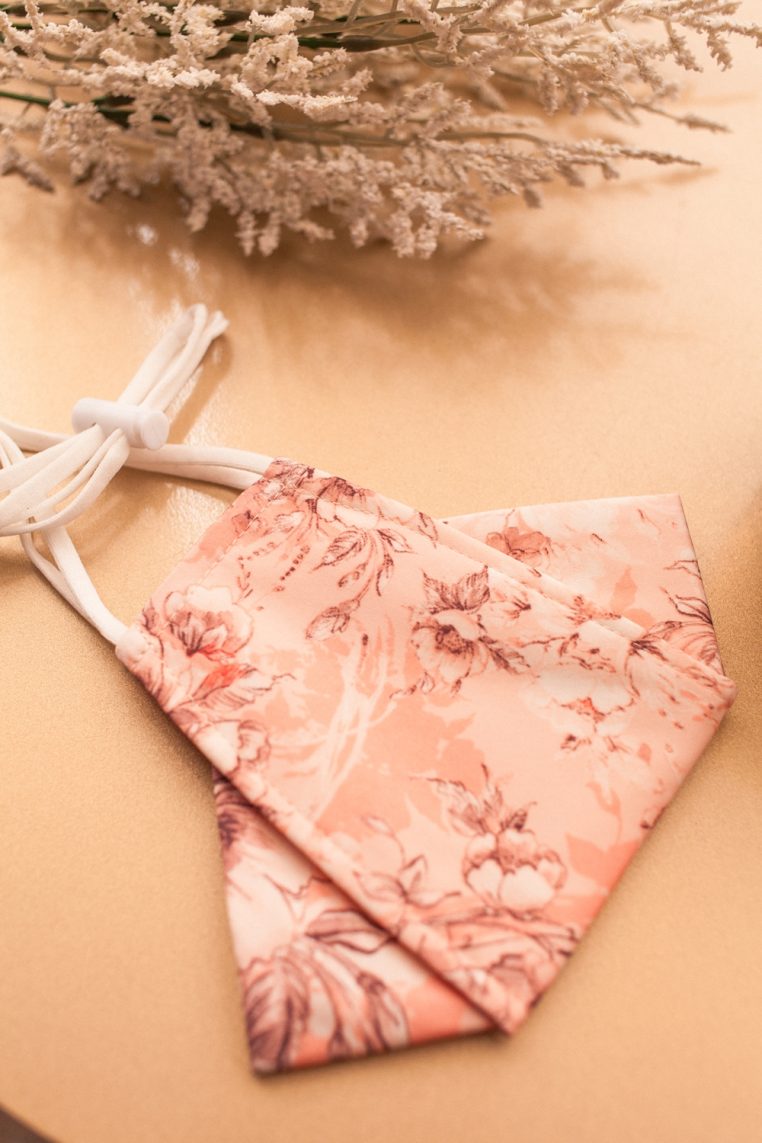 Origami Head Loop Peach Watercolour Floral Print Face Mask - Image 6