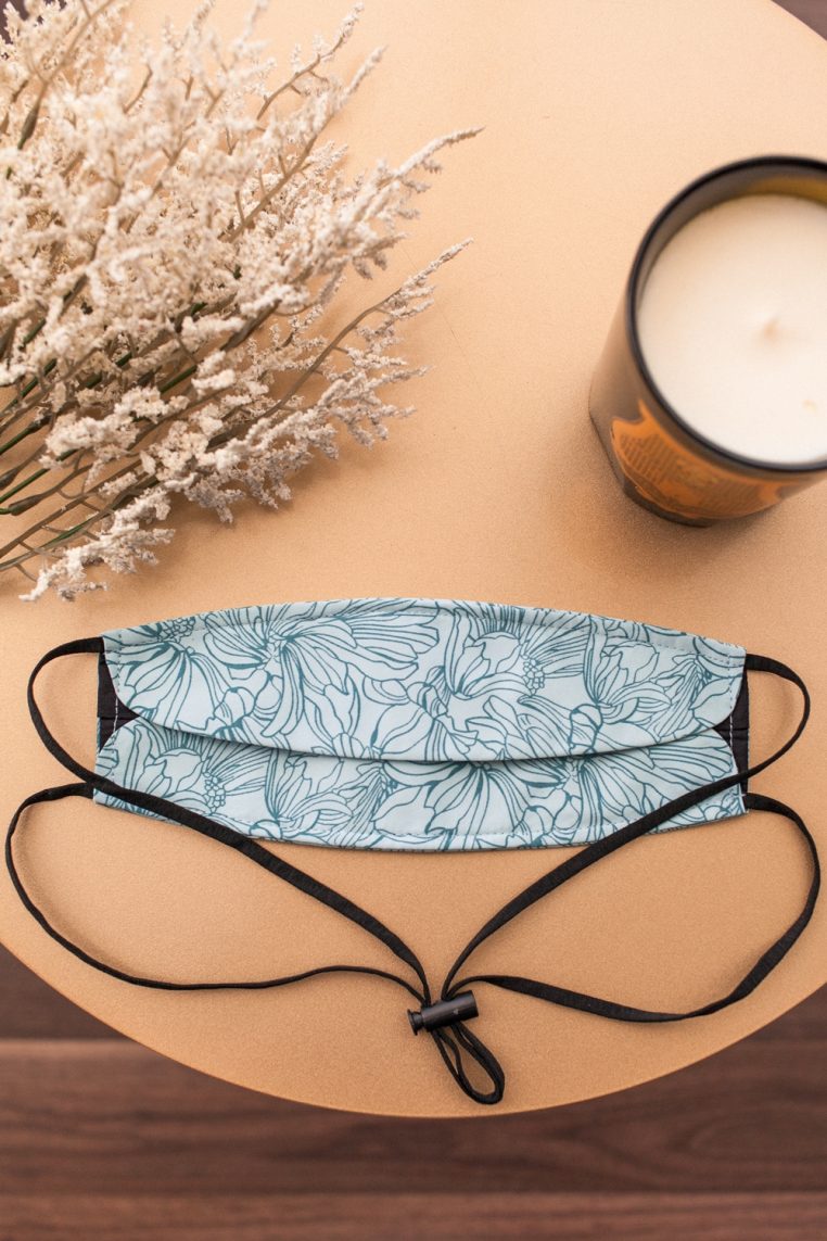 Origami Head Loop Sketch Floral Print Face Mask – Blue - Image 6