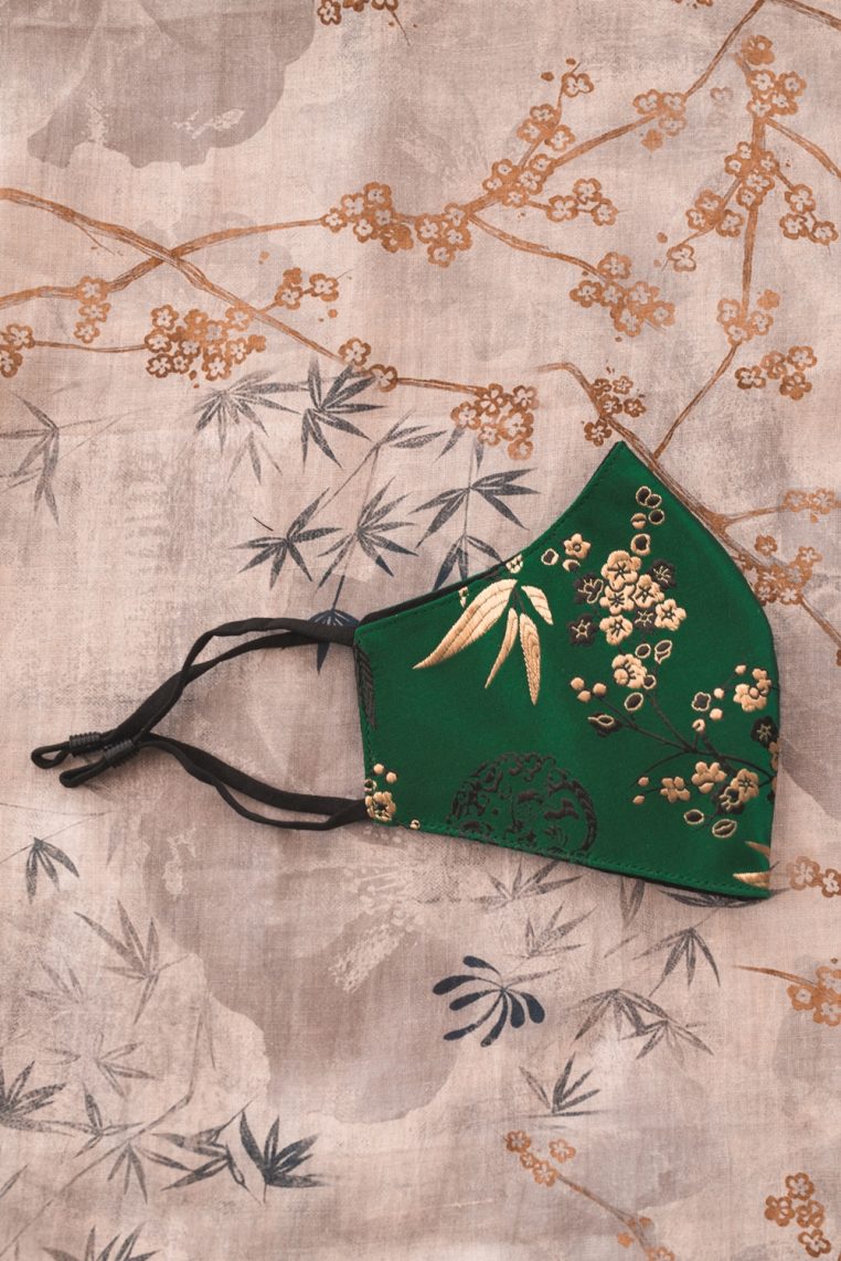 Oriental Bamboo Print Face Mask - Green - Image 8