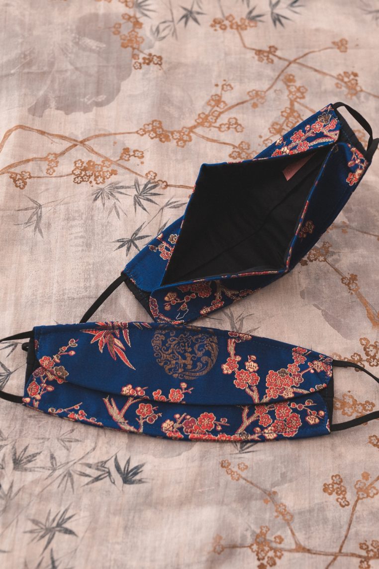 Origami Oriental Bamboo Print Face Mask - Blue - Image 6