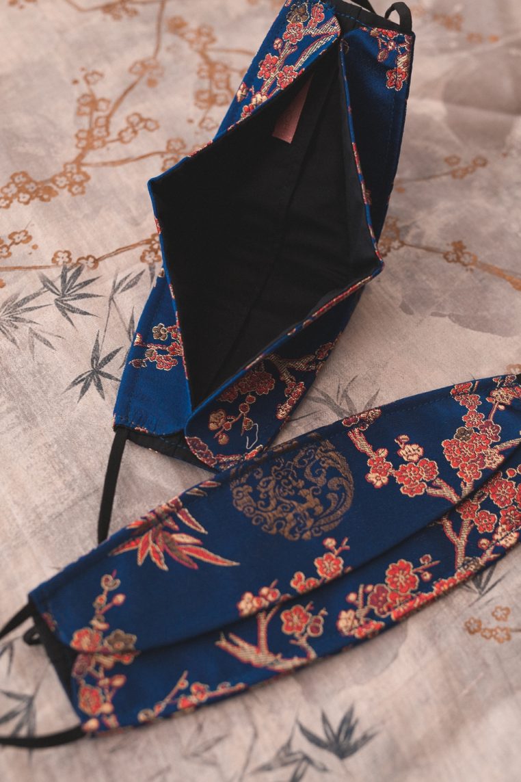 Origami Oriental Bamboo Print Face Mask - Blue - Image 7
