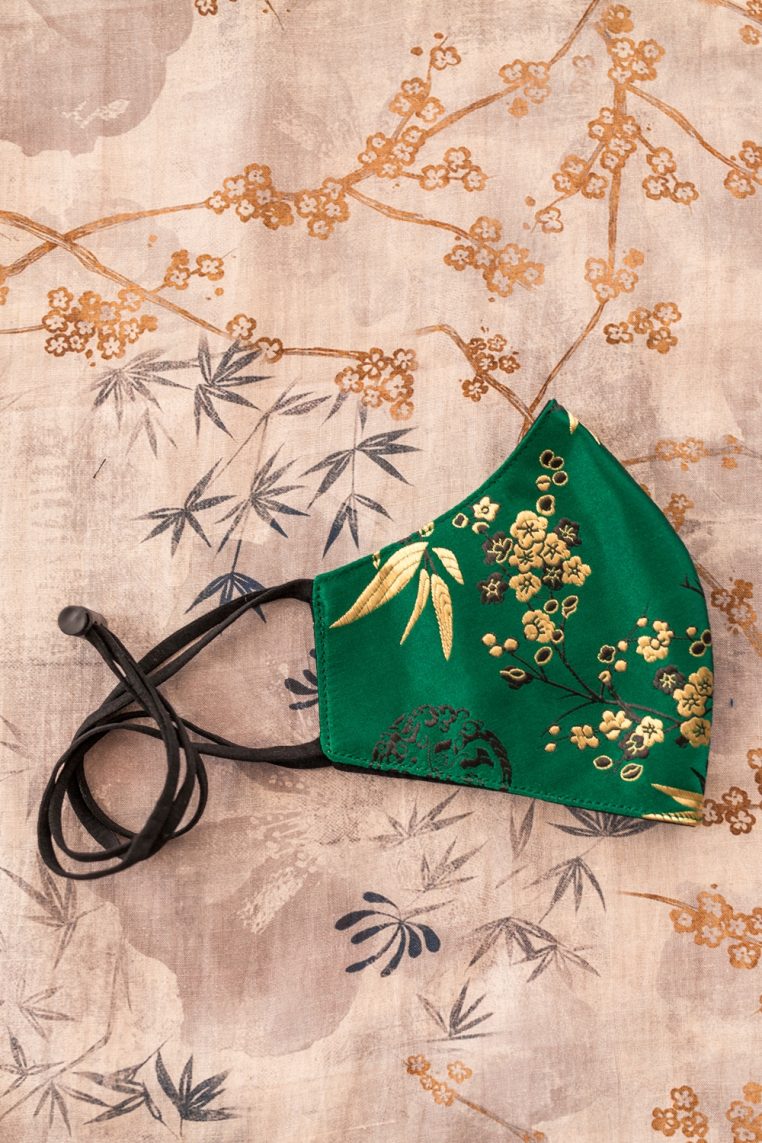 Head Loop Oriental Bamboo Print Face Mask - Green - Image 4