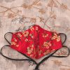 Head Loop Oriental Bamboo Print Face Mask - Red