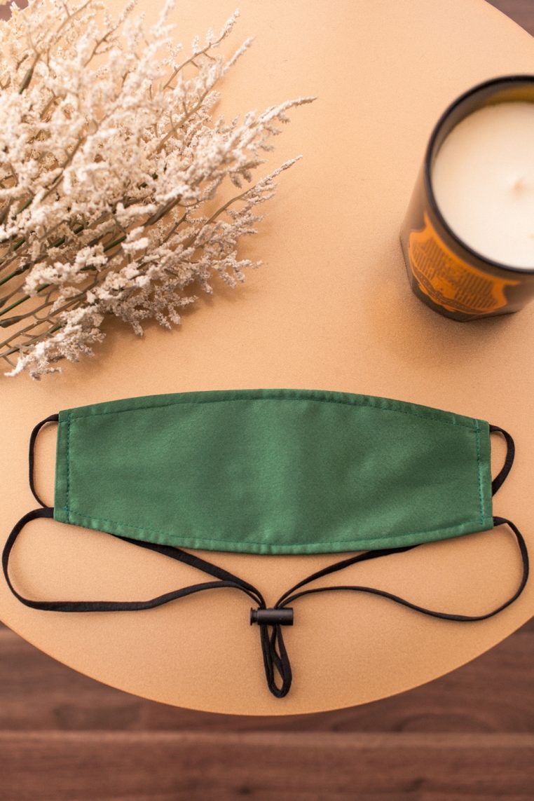 Origami Head Loop Charmeuse Satin Face Mask - Juniper Green - Image 3