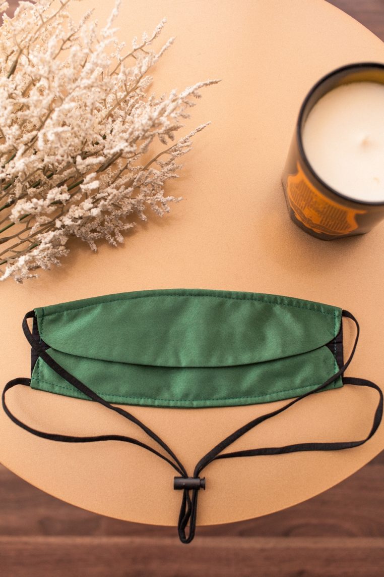 Origami Head Loop Charmeuse Satin Face Mask - Juniper Green - Image 5