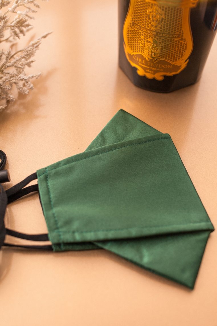 Origami Head Loop Charmeuse Satin Face Mask - Juniper Green - Image 7