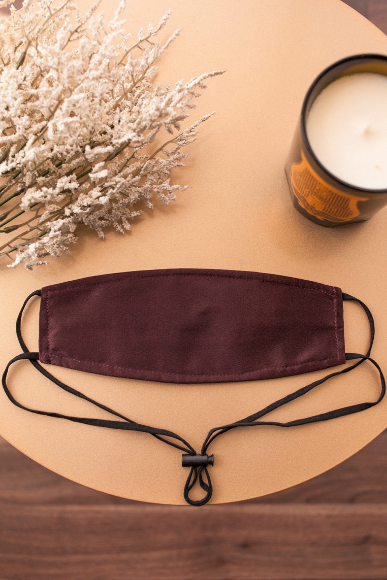 Origami Head Loop Charmeuse Satin Face Mask - Raisin - Image 3