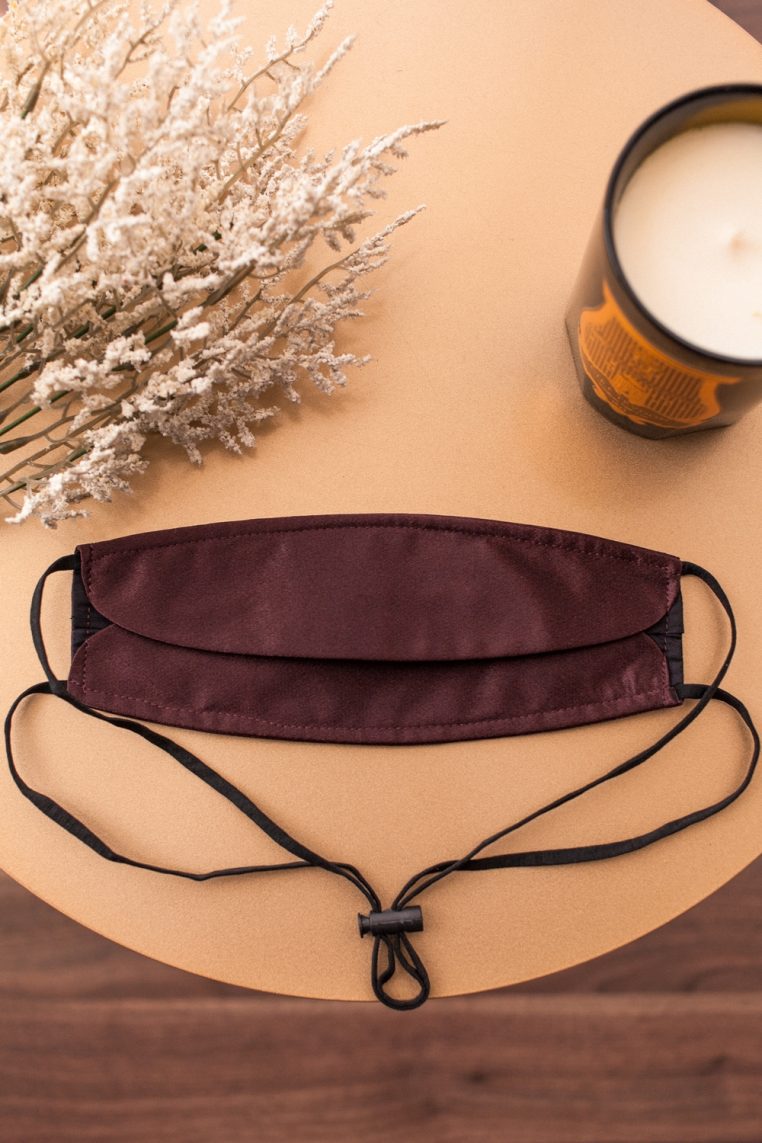 Origami Head Loop Charmeuse Satin Face Mask - Raisin - Image 5