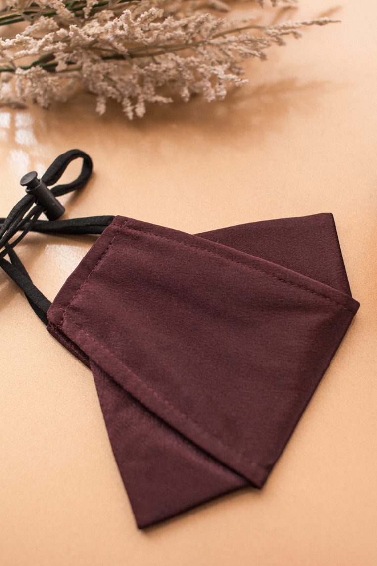 Origami Head Loop Charmeuse Satin Face Mask - Raisin - Image 6