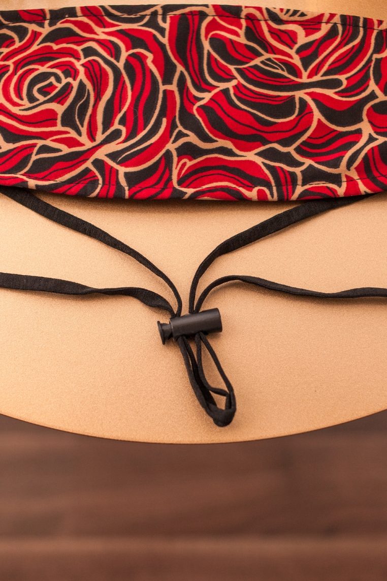 Origami Head Loop Red Rose Print Face Mask - Image 4