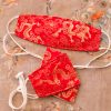 Origami Head Loop Oriental Dragon Print Face Mask - Red