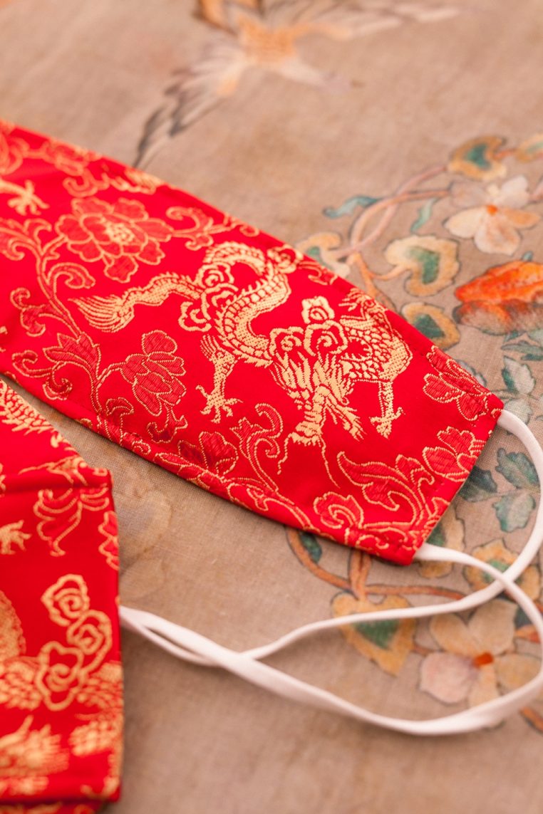 Origami Head Loop Oriental Dragon Print Face Mask - Red - Image 4