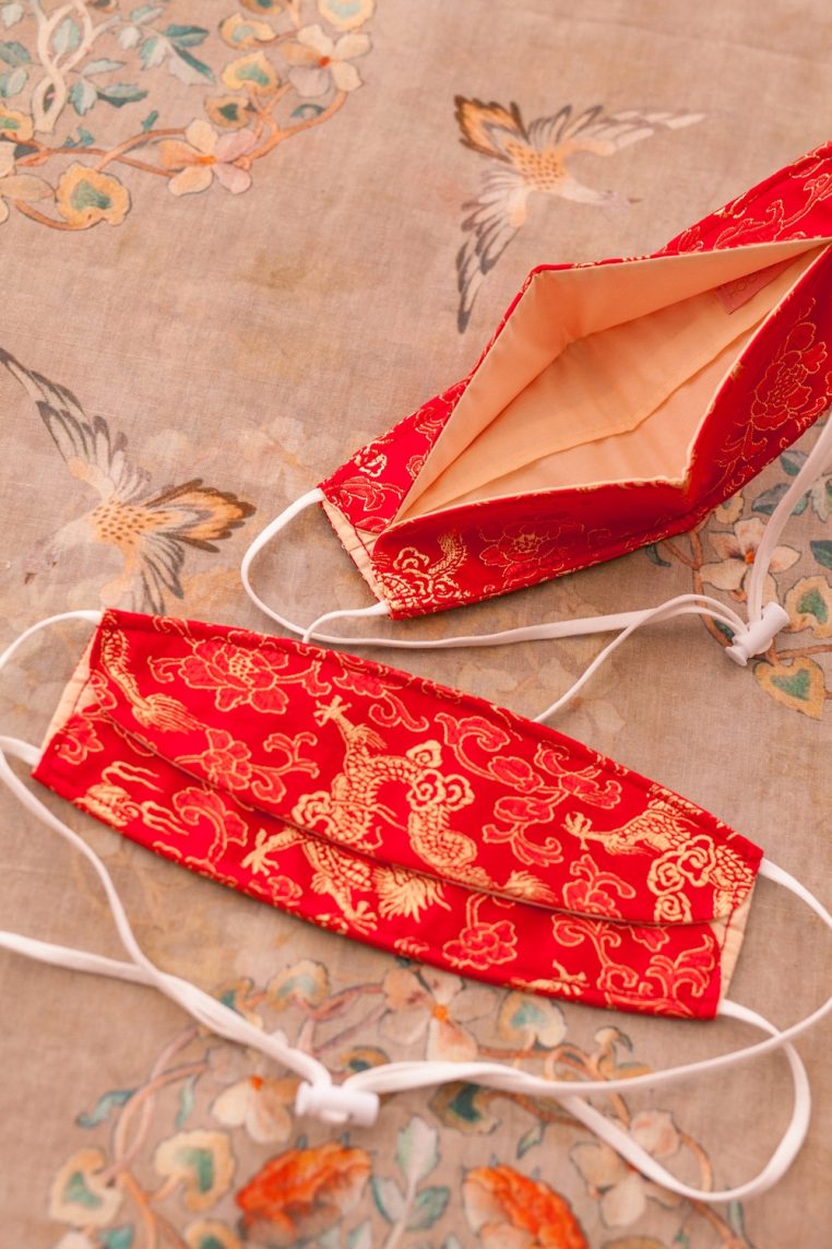Alternative view of Origami Head Loop Oriental Dragon Print Face Mask - Red