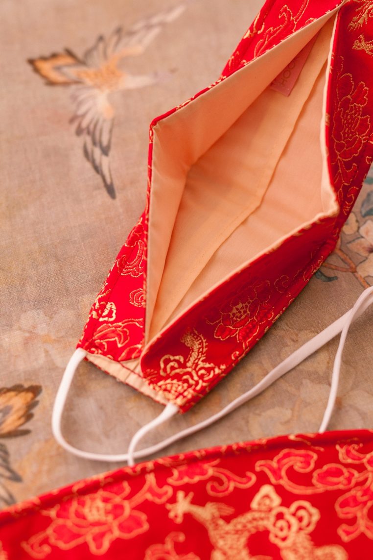 Origami Head Loop Oriental Dragon Print Face Mask - Red - Image 6