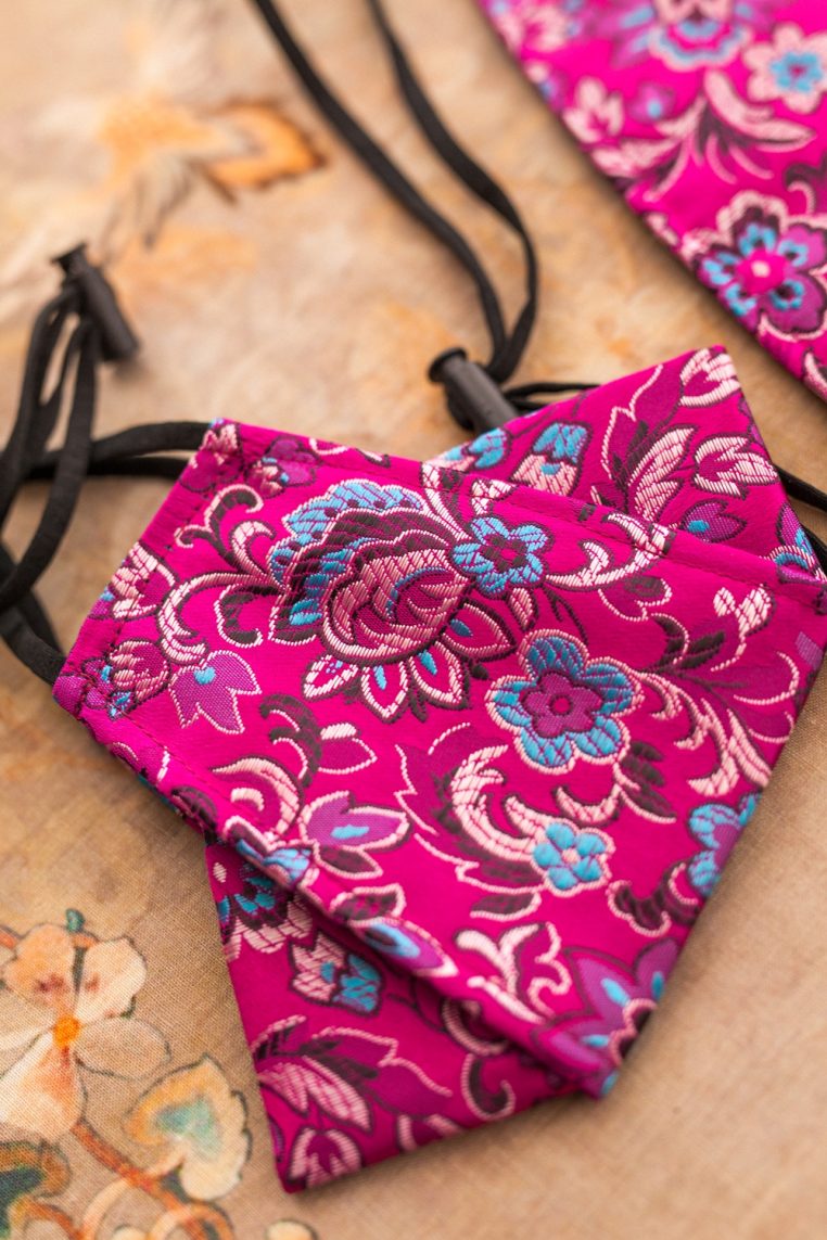Origami Head Loop Fuchsia Floral Print Face Mask - Image 3
