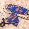 Origami Head Loop Oriental Bamboo Print Face Mask - Blue