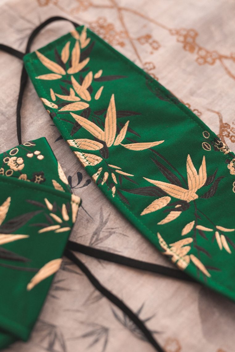 Origami Head Loop Oriental Bamboo Print Face Mask - Green - Image 4