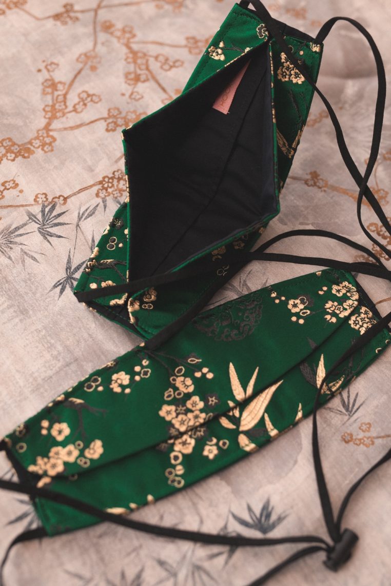 Origami Head Loop Oriental Bamboo Print Face Mask - Green - Image 5