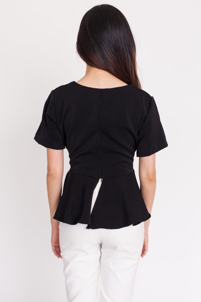 Alternative view of Cinched Short Sleeve Blouse – Black