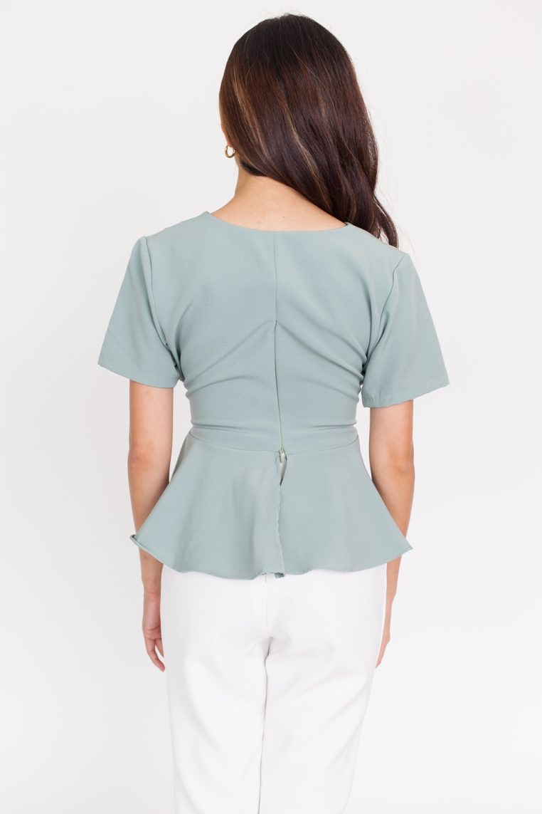 Alternative view of Cinched Short Sleeve Blouse – Sage
