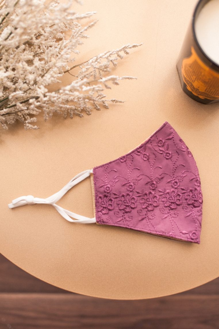 Cotton Embroidered Face Mask - Mauve - Image 6
