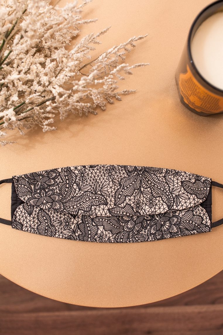 Origami Lace Print Face Mask – Black - Image 4