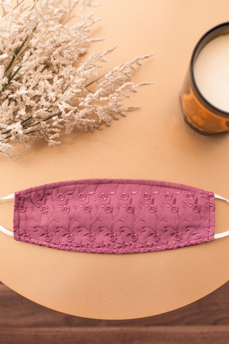 Origami Cotton Embroidered Face Mask - Mauve - Image 3
