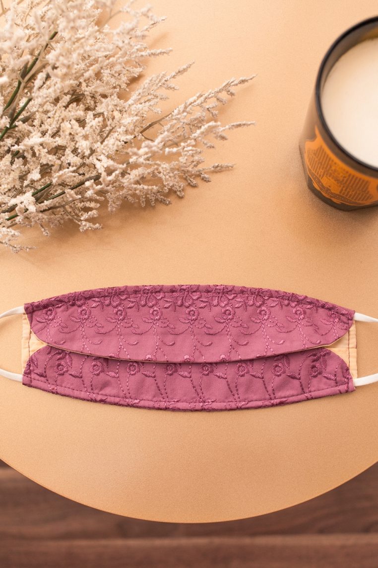 Origami Cotton Embroidered Face Mask - Mauve - Image 4