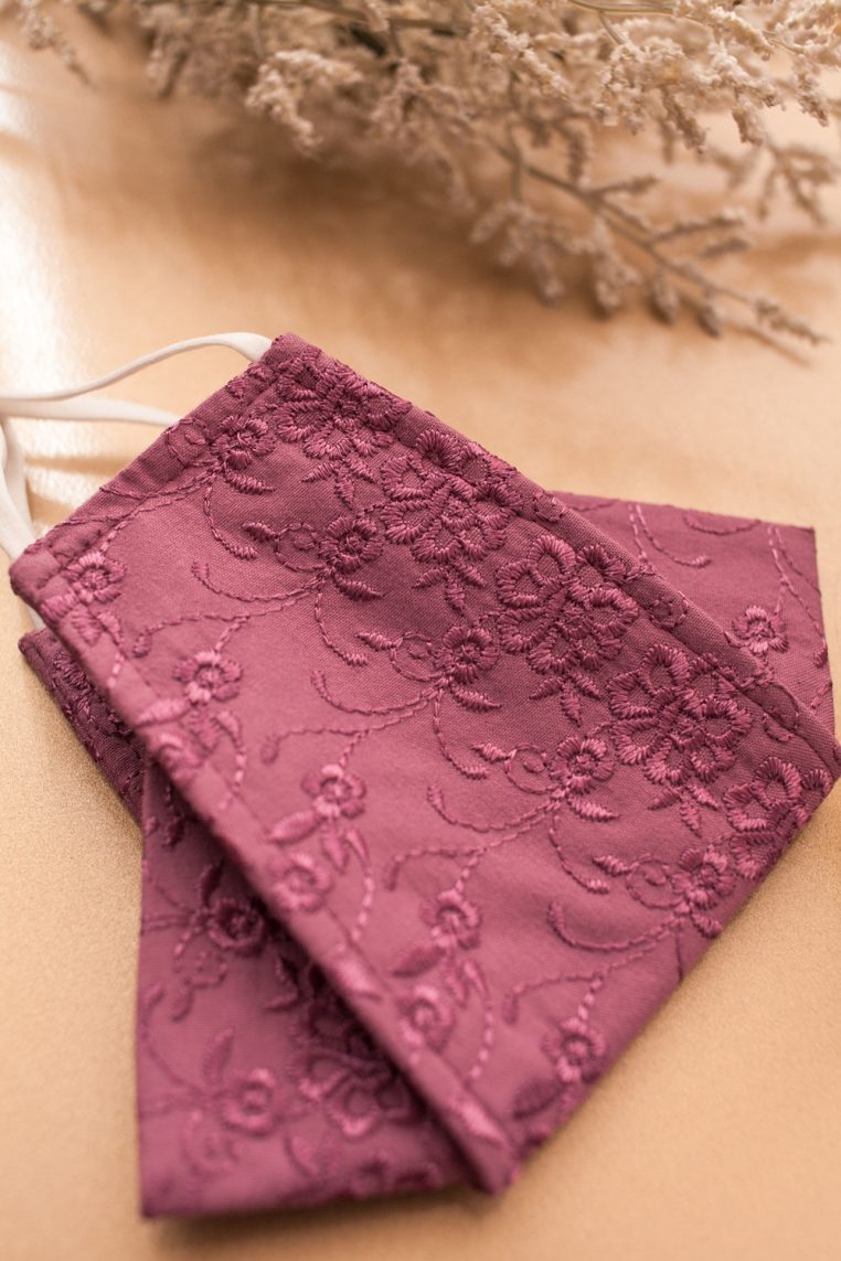 Origami Cotton Embroidered Face Mask - Mauve - Image 5