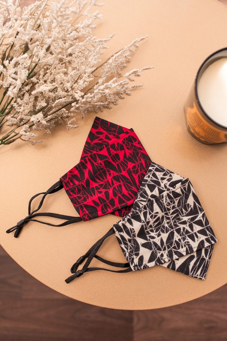 Alternative view of Origami Graphic Web Print Face Mask - Red