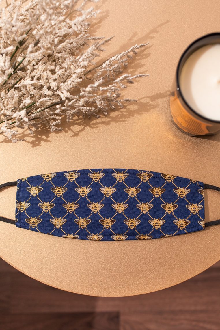 Origami Metallic Gold Bee Monogram Print Face Mask - Image 3