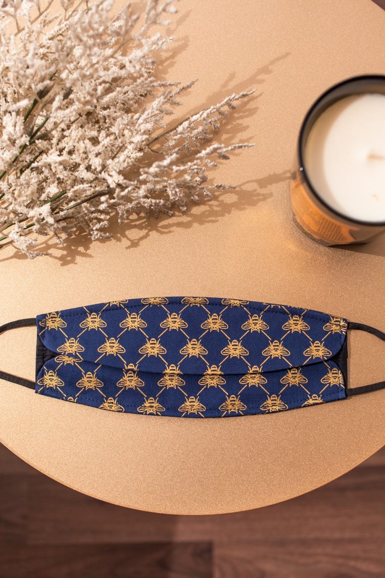 Origami Metallic Gold Bee Monogram Print Face Mask - Image 5