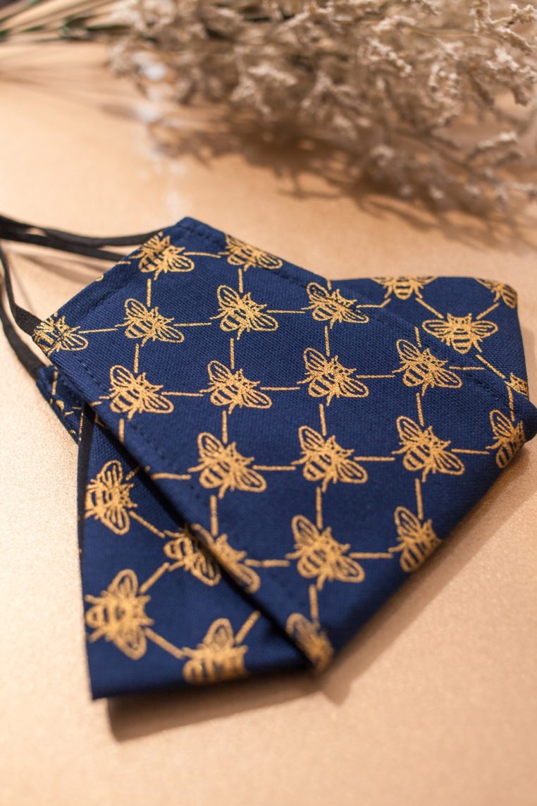 Origami Metallic Gold Bee Monogram Print Face Mask - Image 6