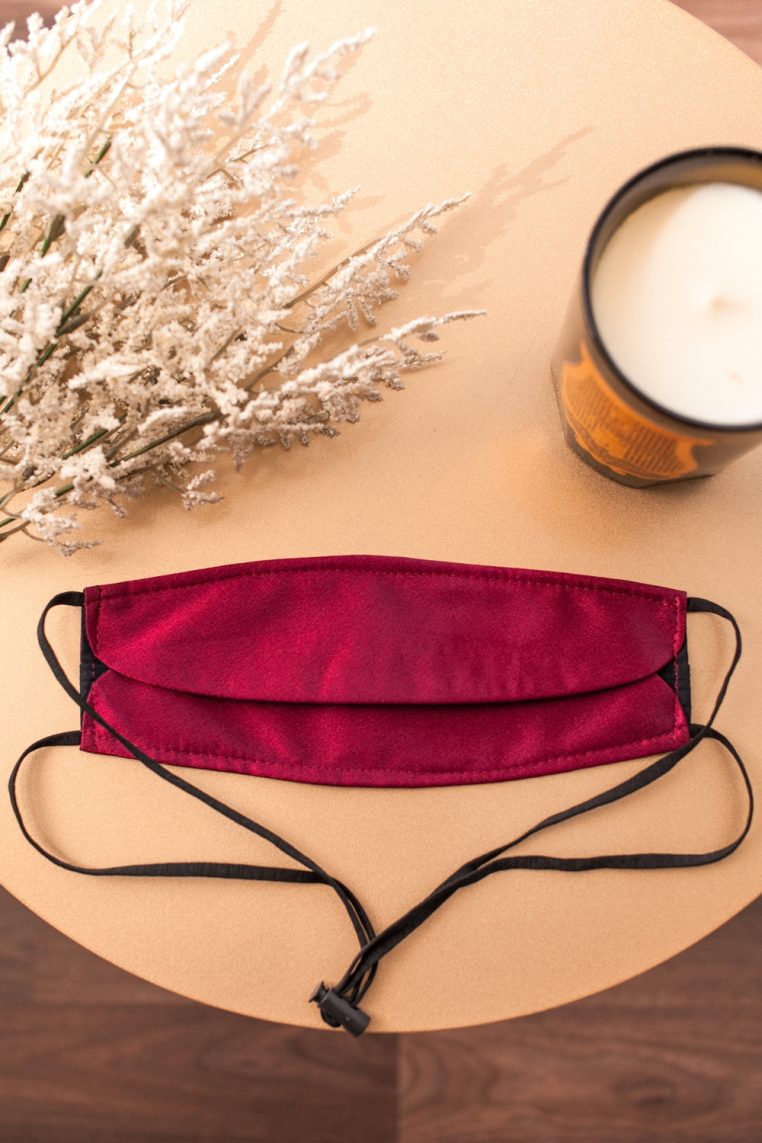 Origami Head Loop Charmeuse Satin Face Mask - Maroon - Image 5
