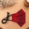 Origami Head Loop Lace Print Face Mask - Red