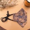 Origami Head Loop Mosaic Floral Print Face Mask - Navy Blue