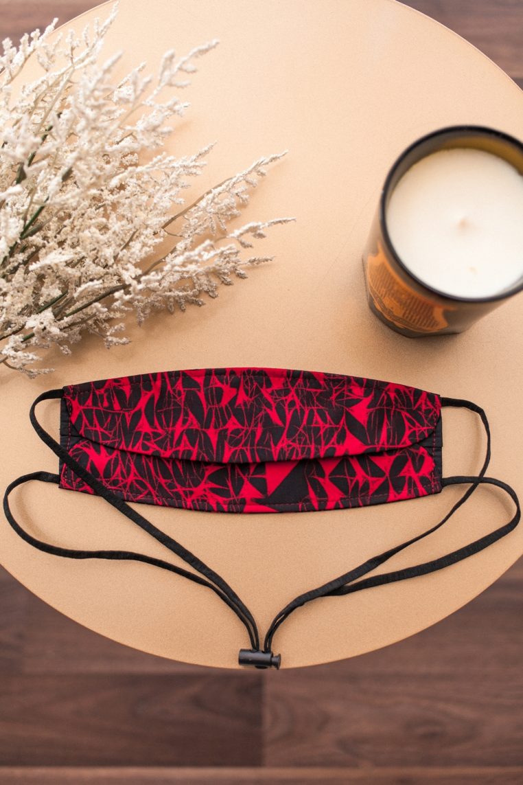 Origami Head Loop Graphic Web Print Face Mask - Red - Image 5