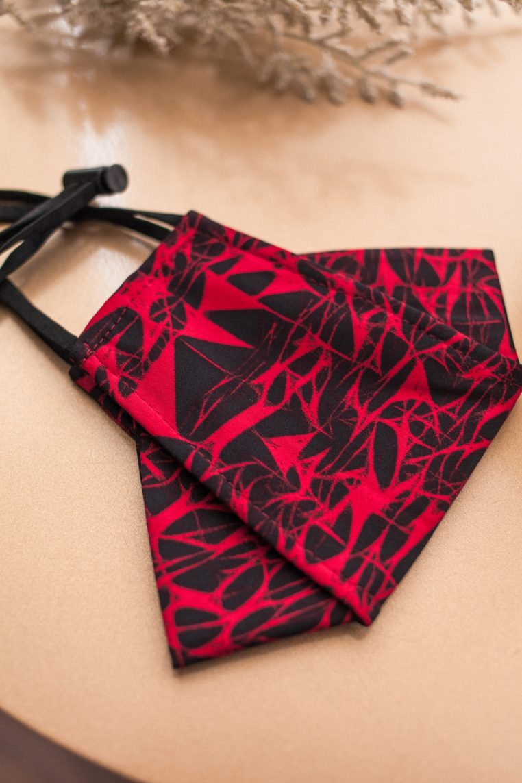 Origami Head Loop Graphic Web Print Face Mask - Red - Image 6
