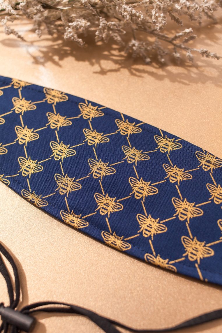 Origami Head Loop Metallic Gold Bee Monogram Print Face Mask - Image 5