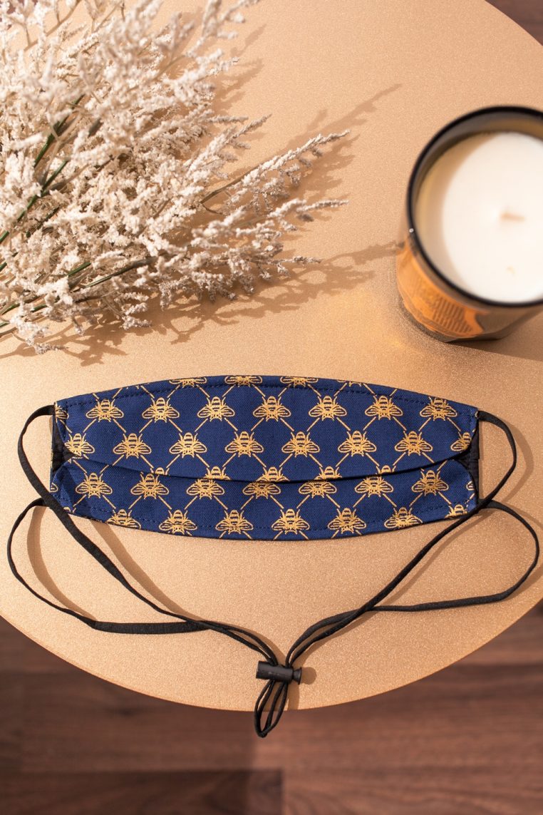 Origami Head Loop Metallic Gold Bee Monogram Print Face Mask - Image 6