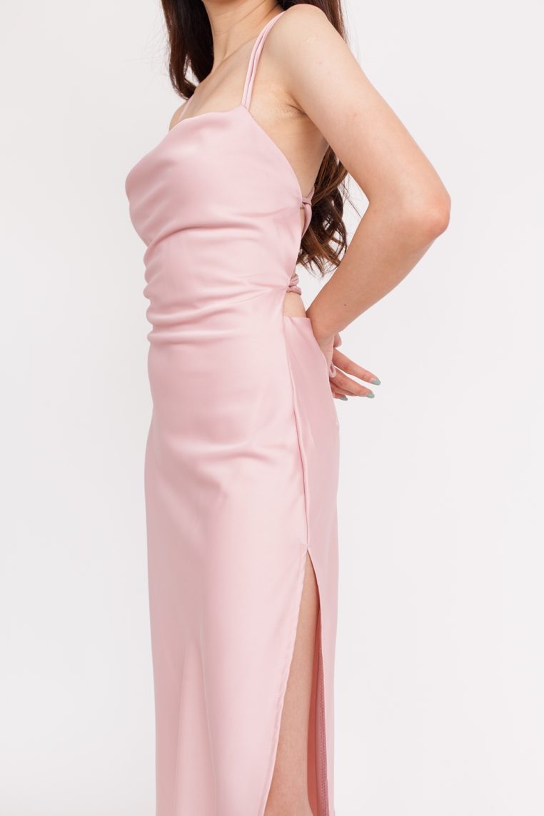 Satin Lace Back Dress - Blush - Image 9