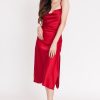 Satin Lace Back Dress - Dark Red