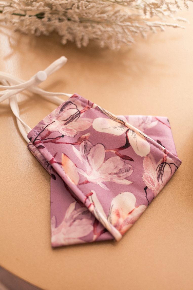 Origami Head Loop Magnolia Print Face Mask - Mauve - Image 6