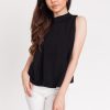 Sleeveless Pleat Front Blouse - Black